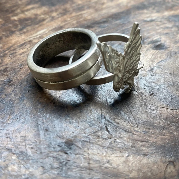 Sterling silver stack of 2 rings with an Eagle - Picture 1 of 10